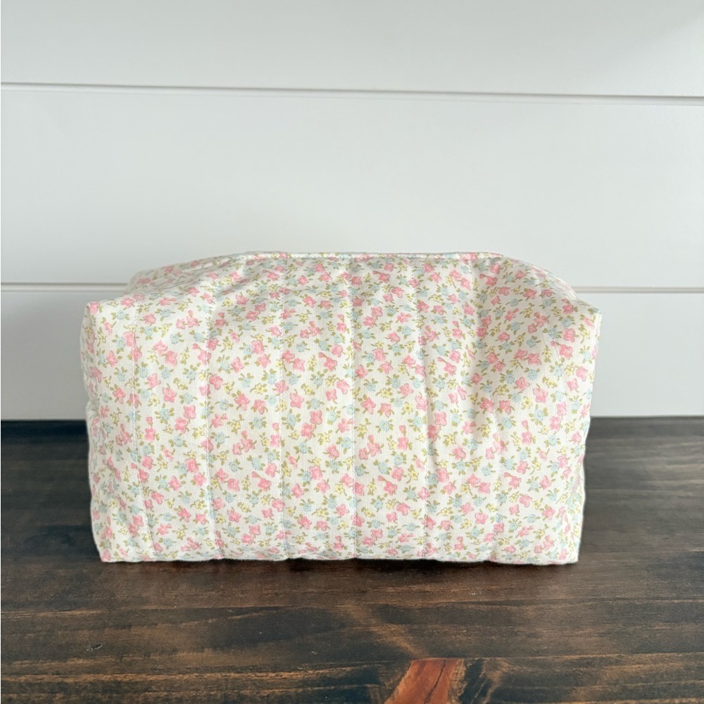 Handmade Flower Print Cosmetic Make Up Bag Sz OS